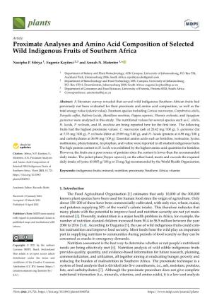 Proximate Analyses and Amino Acid Composition of Selected Wild Indigenous Fruits of Southern Africa