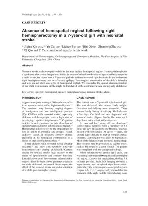 Absence of Hemispatial Neglect Following Right Hemispherectomy in a 7-Year-Old Girl with Neonatal Stroke