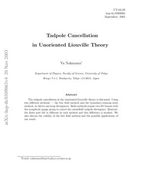 Tadpole Cancellation in Unoriented Liouville Theory