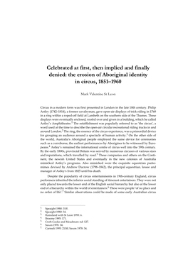 The Erosion of Aboriginal Identity in Circus, 1851–1960