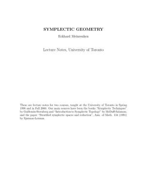 SYMPLECTIC GEOMETRY Lecture Notes, University of Toronto