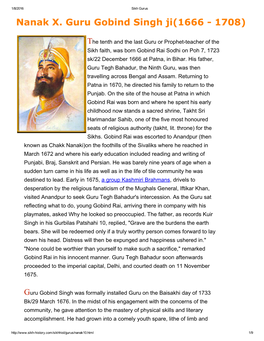 Nanak X. Guru Gobind Singh Ji(1666 1708)
