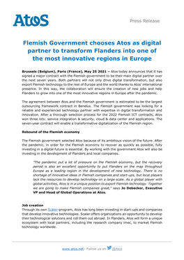 Flemish Government Chooses Atos As Digital Partner to Transform Flanders Into One of the Most Innovative Regions in Europe