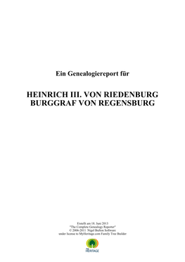 Heinrich Iii. Von Riedenburg Burggraf Von Regensburg