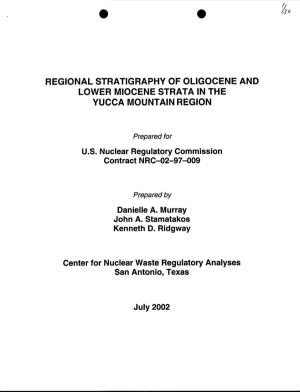 Regional Stratigraphy of Oligocene and Lower Miocene Strata in the Yucca Mountain Region