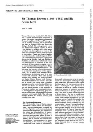 Sir Thomas Browne (1605-1682) and Life Before Birth