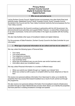 Privacy Notice Durham County Council Digital & Customer