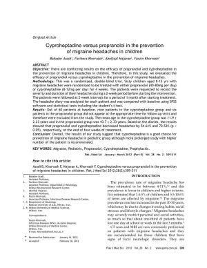 Cyproheptadine Versus Propranolol in the Prevention of Migraine