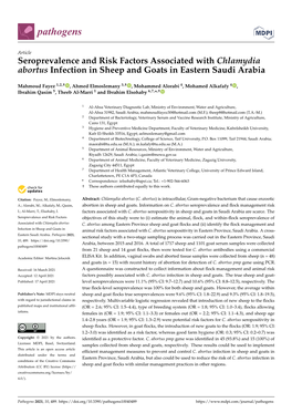 Seroprevalence and Risk Factors Associated with Chlamydia Abortus Infection in Sheep and Goats in Eastern Saudi Arabia