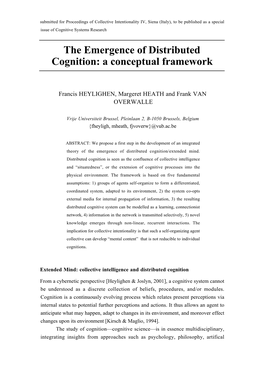 The Emergence of Distributed Cognition: a Conceptual Framework