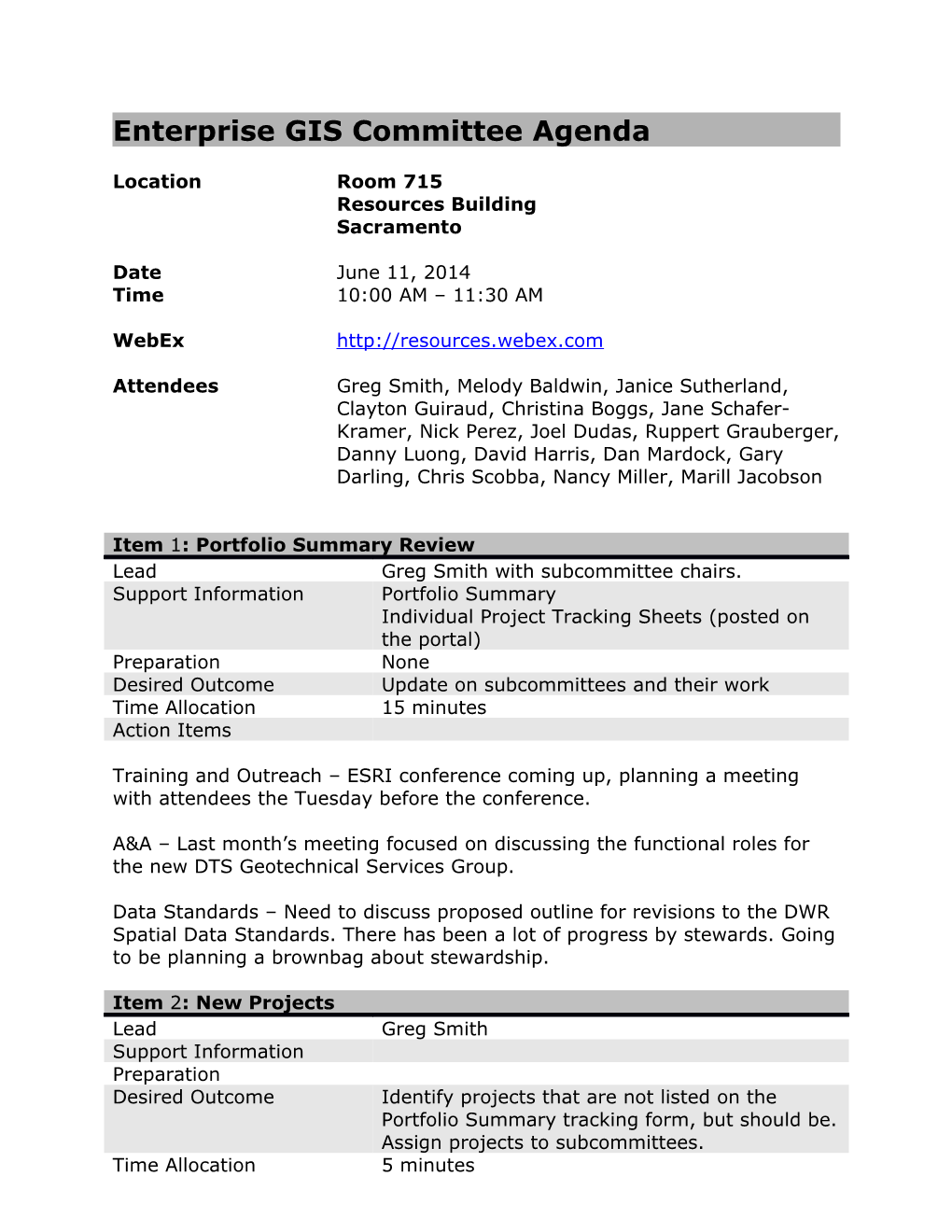 Enterprise GIS Committee Agenda s1