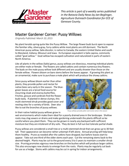 Master Gardener Corner: Pussy Willows Originally Published: March 10, 2015