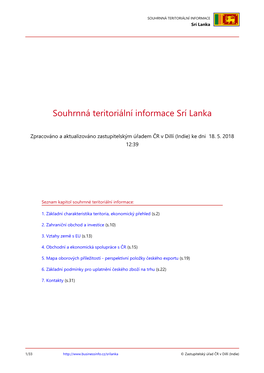 SOUHRNNÁ TERITORIÁLNÍ INFORMACE Srí Lanka
