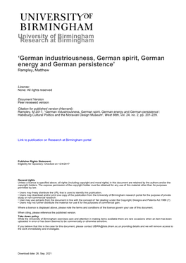 University of Birmingham 'German Industriousness, German Spirit