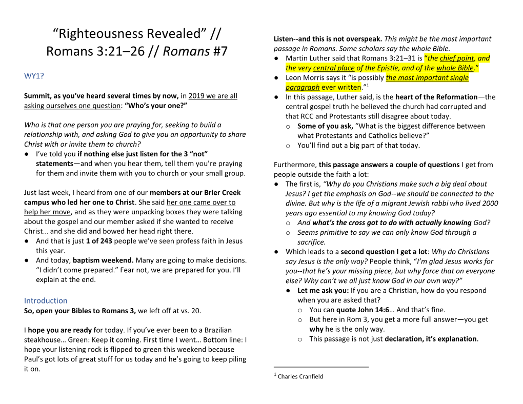 “Righteousness Revealed” // Romans 3:21–26 // Romans #7