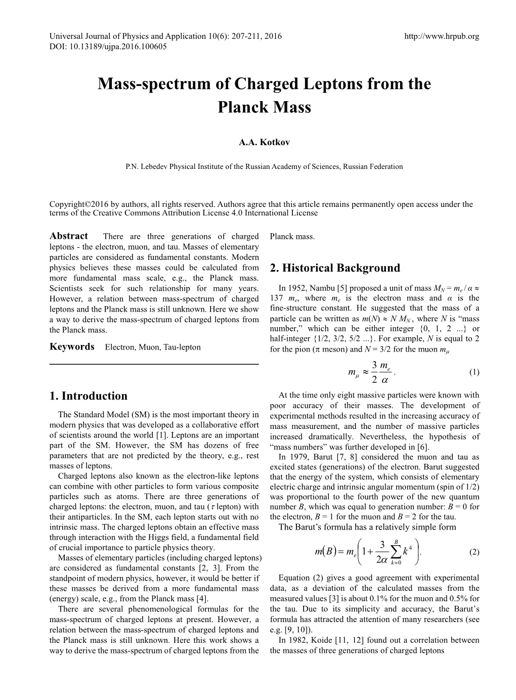 Mass-Spectrum of Charged Leptons from the Planck Mass