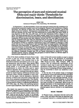 The Perception of Pure and Mistuned Musical Fifths and Major Thirds: Thresholds for Discrimination, Beats, and Identification