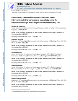 Participatory Design of Integrated Safety and Health Interventions in the Workplace: a Case Study Using the Intervention Design and Analysis Scorecard (IDEAS) Tool