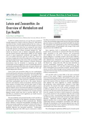 Lutein and Zeaxanthin: an Overview of Metabolism and Eye Health