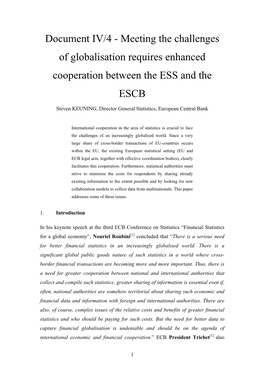 Meeting the Challenges of Globalisation Requires Enhanced Cooperation Between the ESS and the ESCB