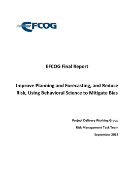 EFCOG Final Report Improve Planning and Forecasting, And