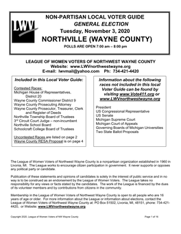 NORTHVILLE (WAYNE COUNTY) POLLS ARE OPEN 7:00 Am – 8:00 Pm