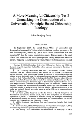 A More Meaningful Citizenship Test? Unmasking the Construction of a Universalist, Principle-Based Citizenship Ideology