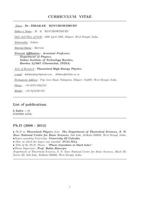 CURRICULUM VITAE List of Publications Ph.D (2008