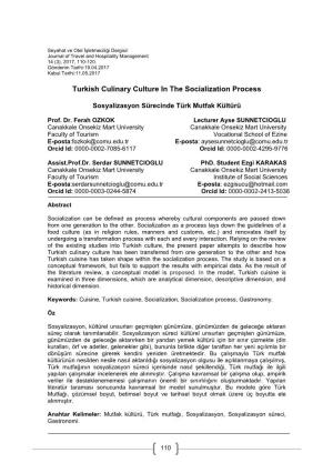 Turkish Culinary Culture in the Socialization Process