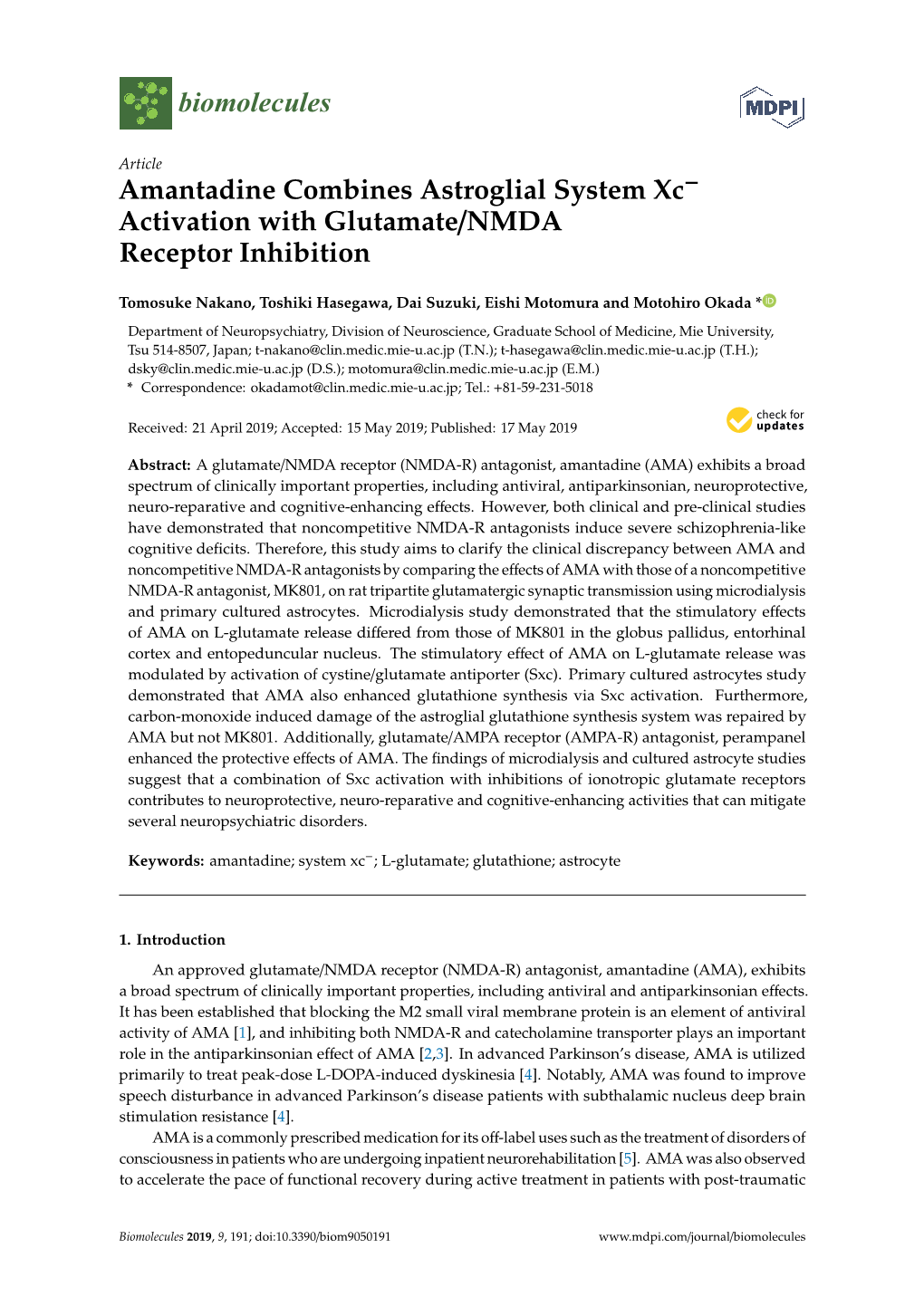 Activation with Glutamate/NMDA Receptor Inhibition