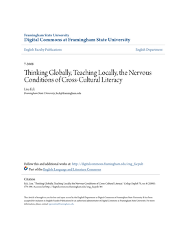 Thinking Globally, Teaching Locally, the Nervous Conditions of Cross-Cultural Literacy Lisa Eck Framingham State University, Leck@Framingham.Edu