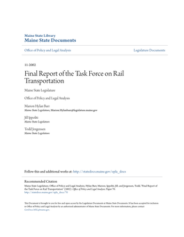 Final Report of the Task Force on Rail Transportation Maine State Legislature