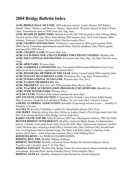 2004 Bridge Bulletin Index