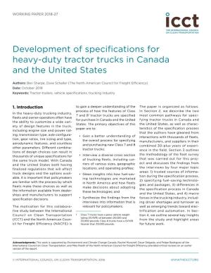 Development of Specifications for Heavy-Duty Tractor Trucks in Canada and the United States