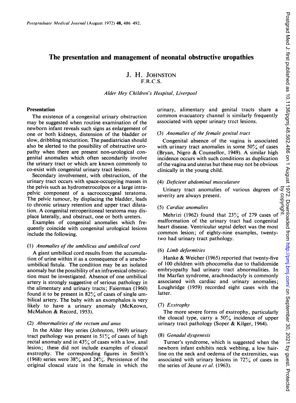 The Presentation and Management of Neonatal Obstructive Uropathies J