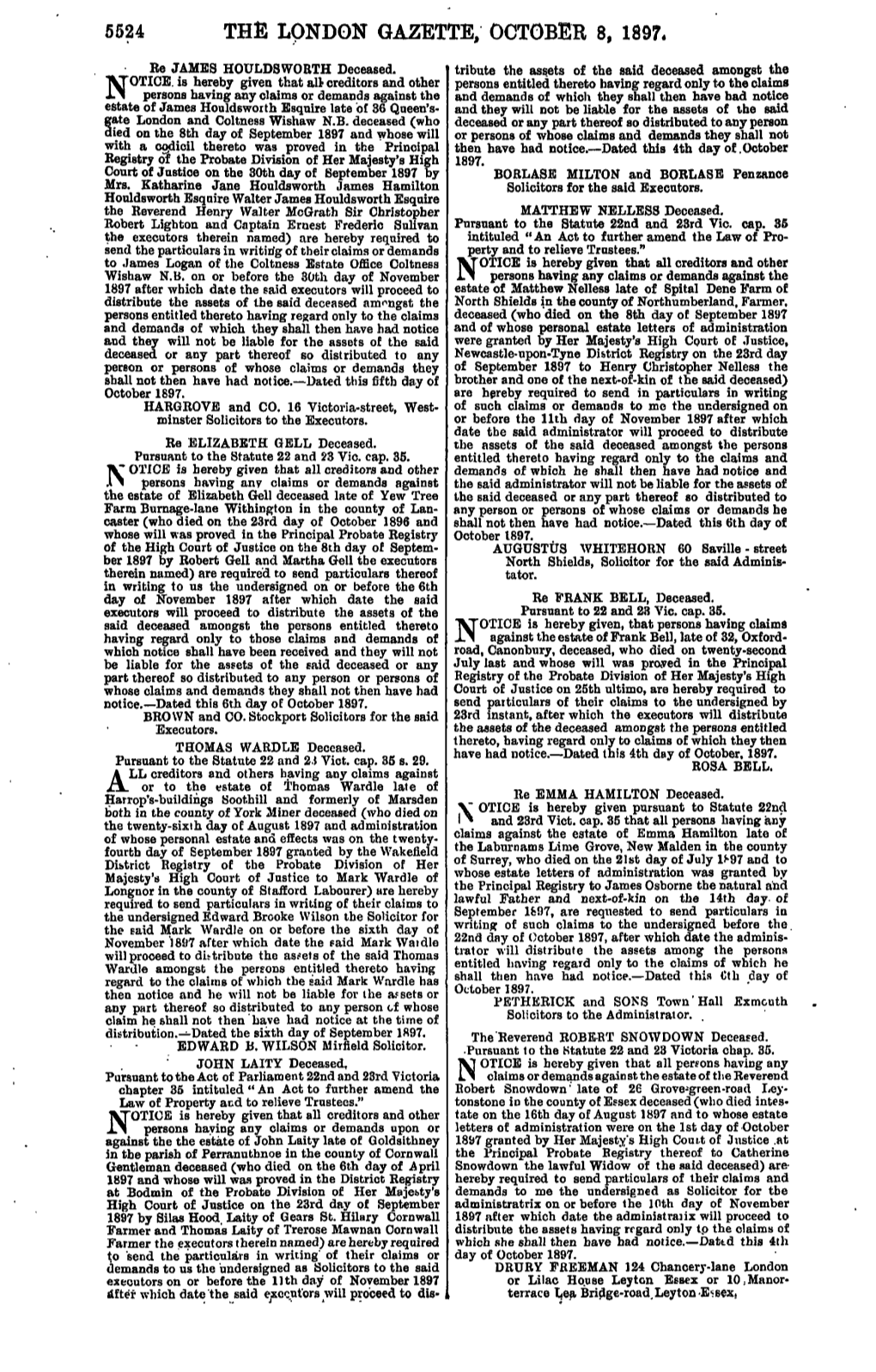 5524 the London Gazette; October 8, 1897*