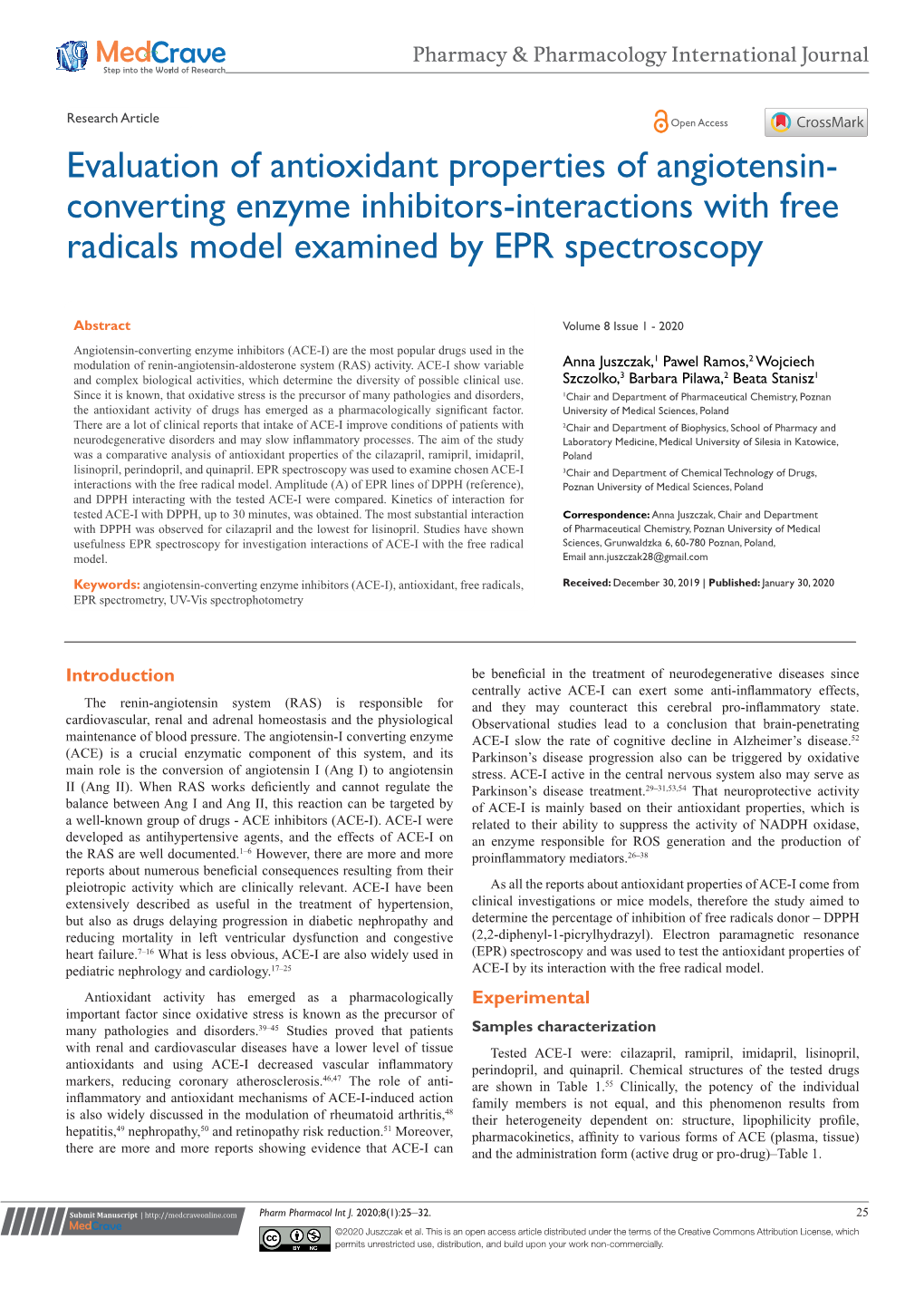 Evaluation of Antioxidant Properties of Angiotensin-Converting Enzyme