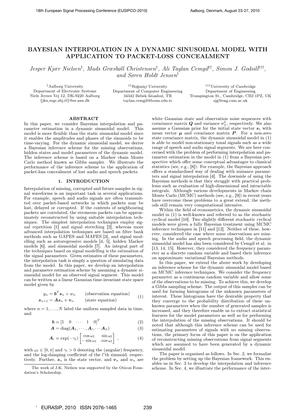 Bayesian Interpolation in a Dynamic Sinusoidal Model with Application to Packet-Loss Concealment