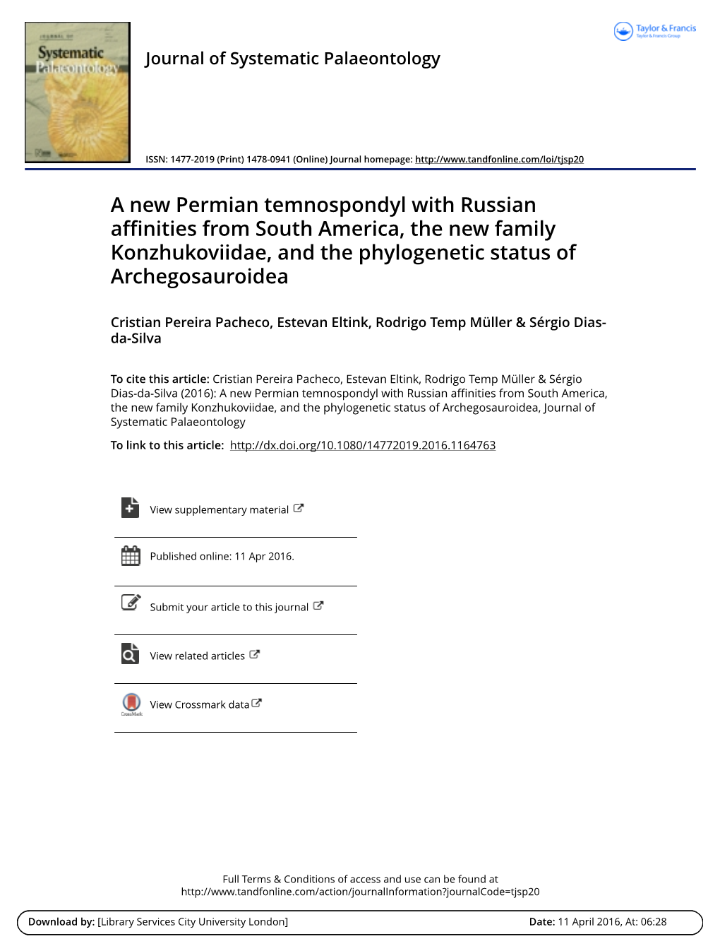 A New Permian Temnospondyl with Russian Affinities from South America, the New Family Konzhukoviidae, and the Phylogenetic Status of Archegosauroidea