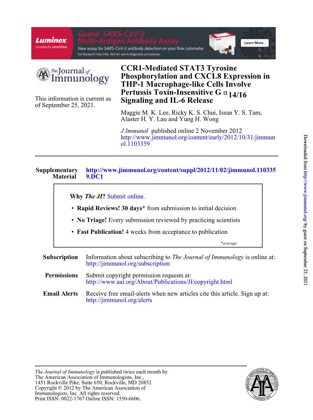 Signaling and IL-6 Release 14/16 Α Pertussis Toxin-Insensitive G THP-1