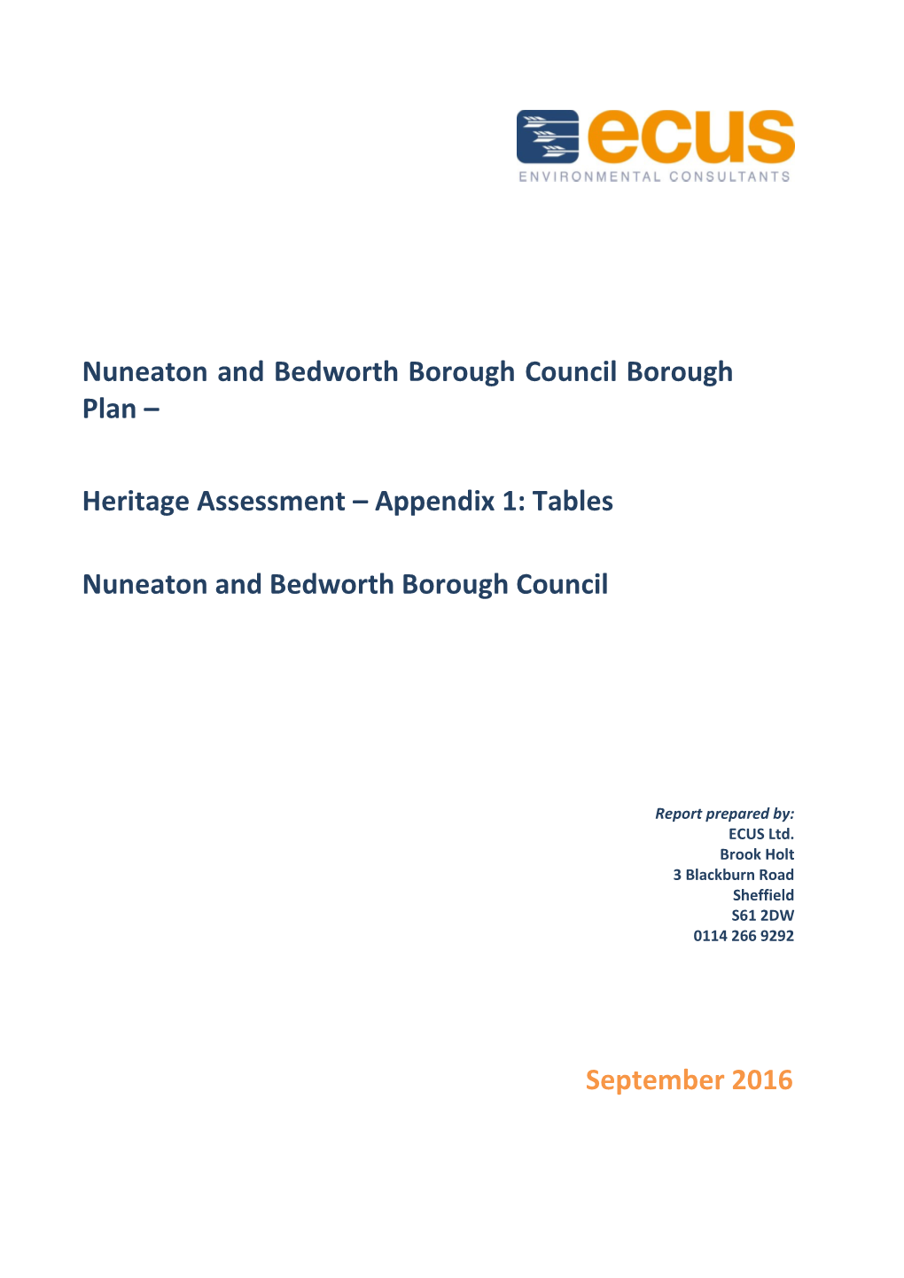Heritage Assessment – Appendix 1: Tables
