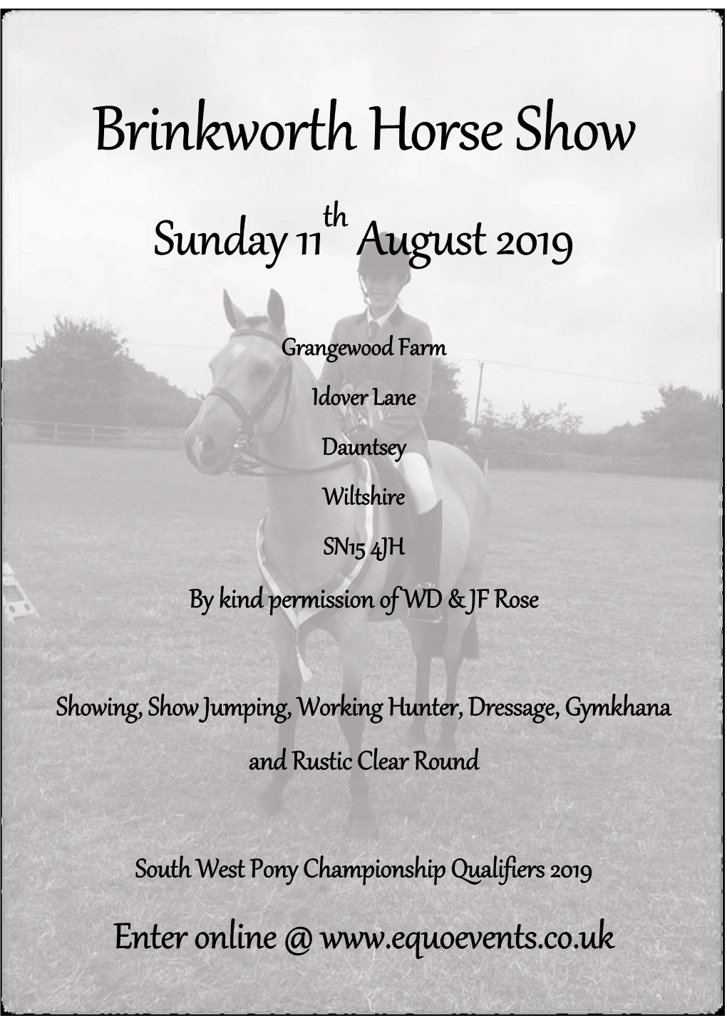 Brinkworth Horse Show Th Sunday 11 August 2019