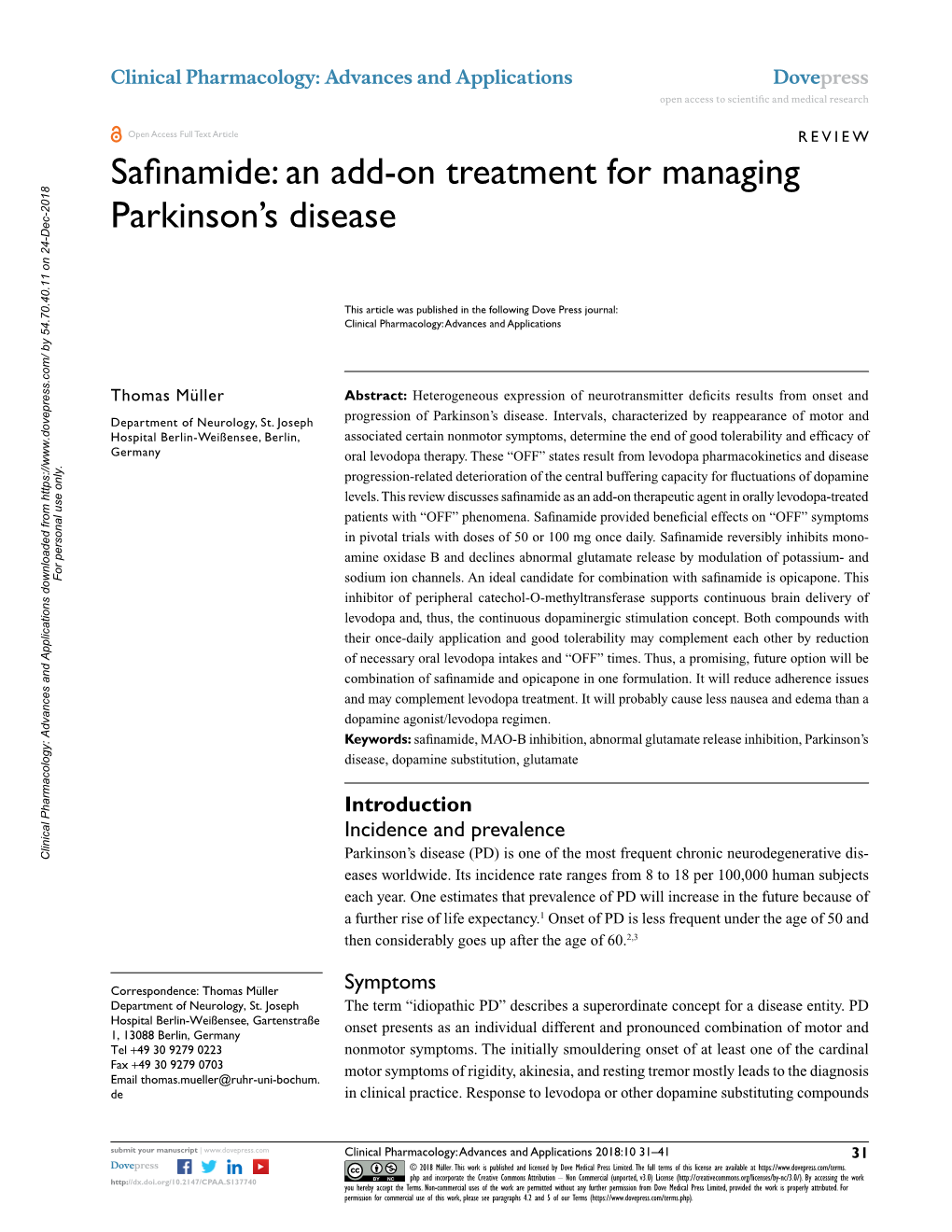 Safinamide: an Add-On Treatment for Managing Parkinson's Disease