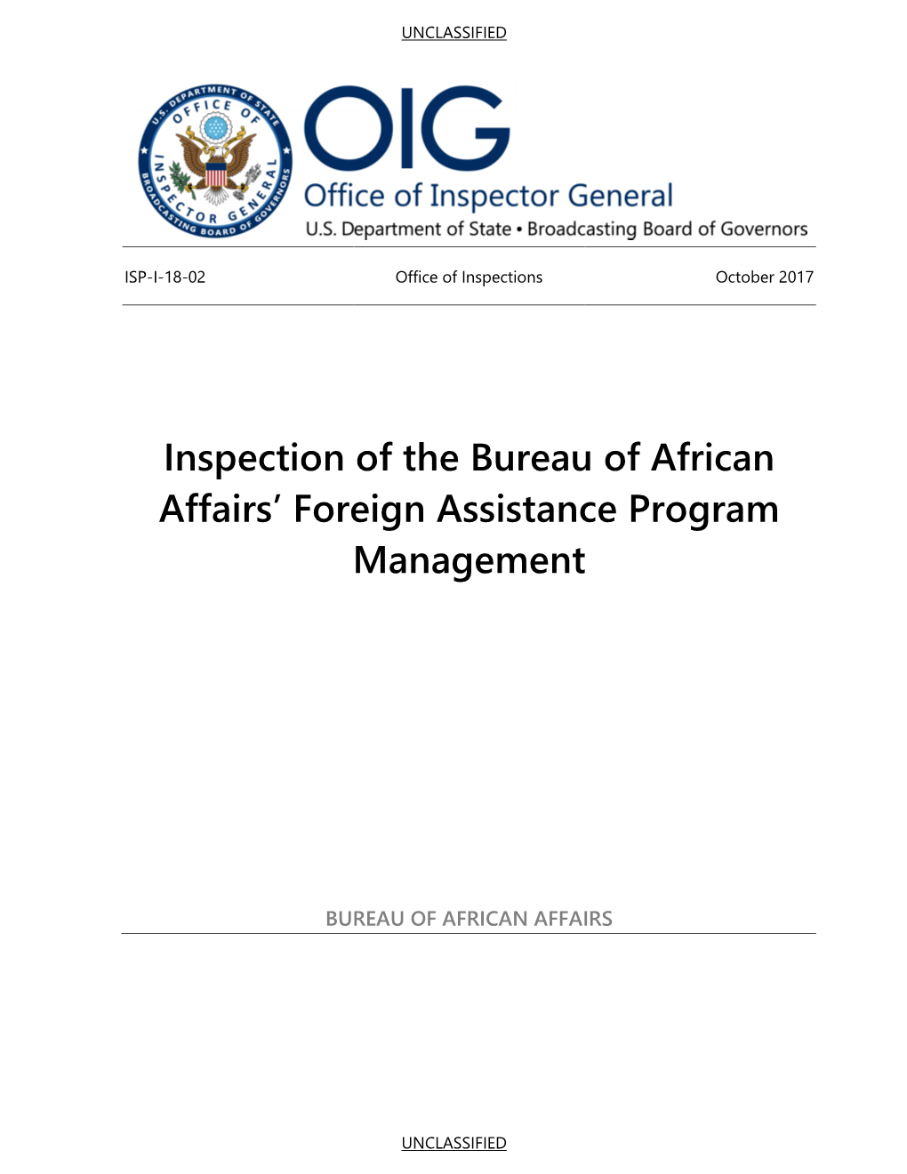 Inspection of the Bureau of African Affairs' Foreign Assistance Program