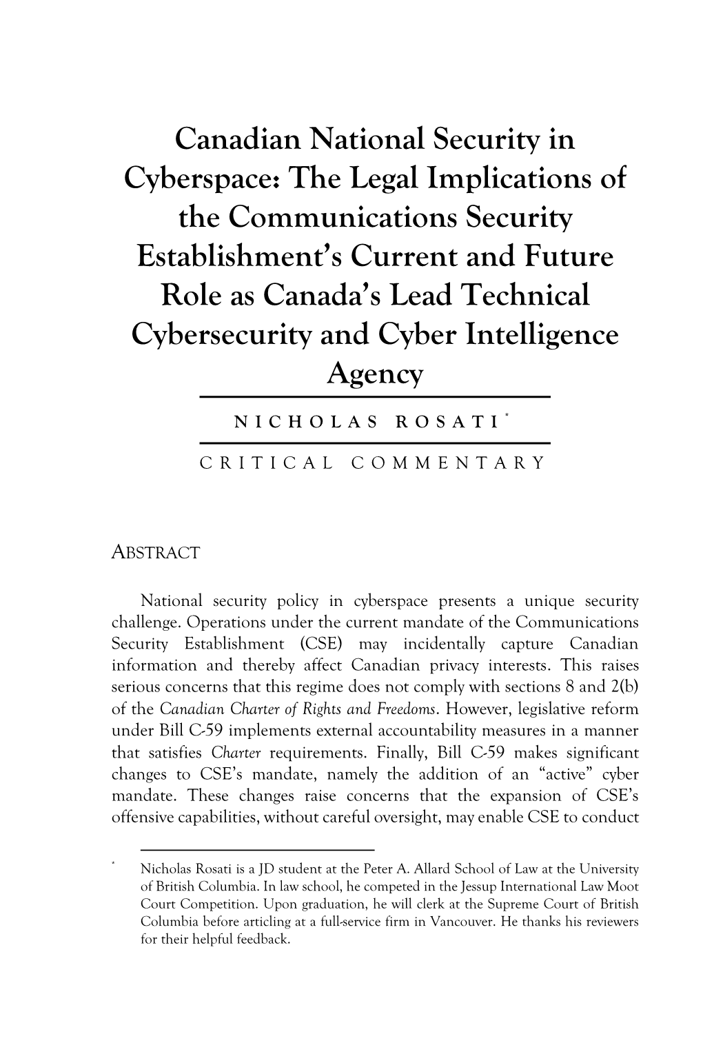 Canadian National Security in Cyberspace