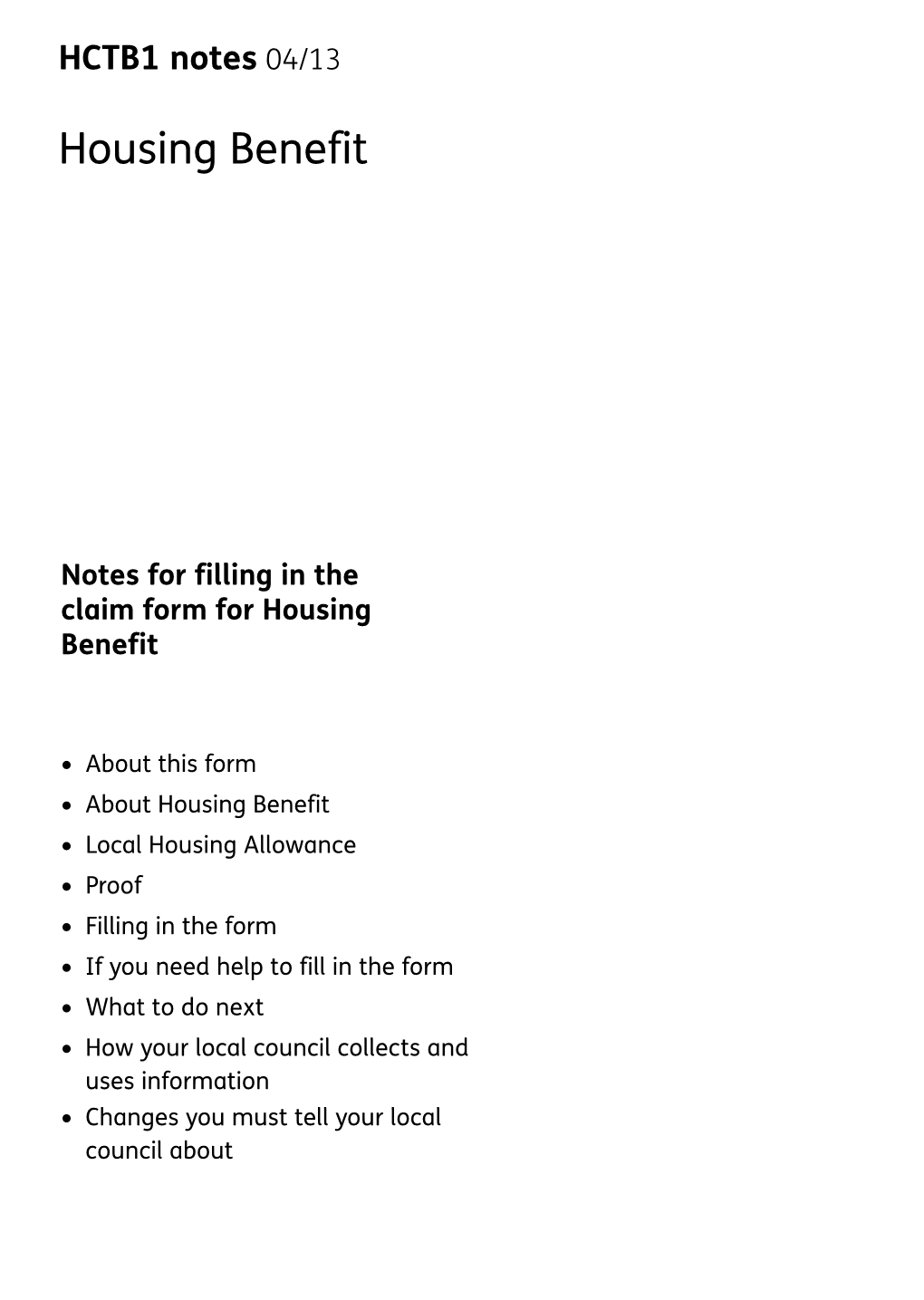 Housing Benefit Claim Form