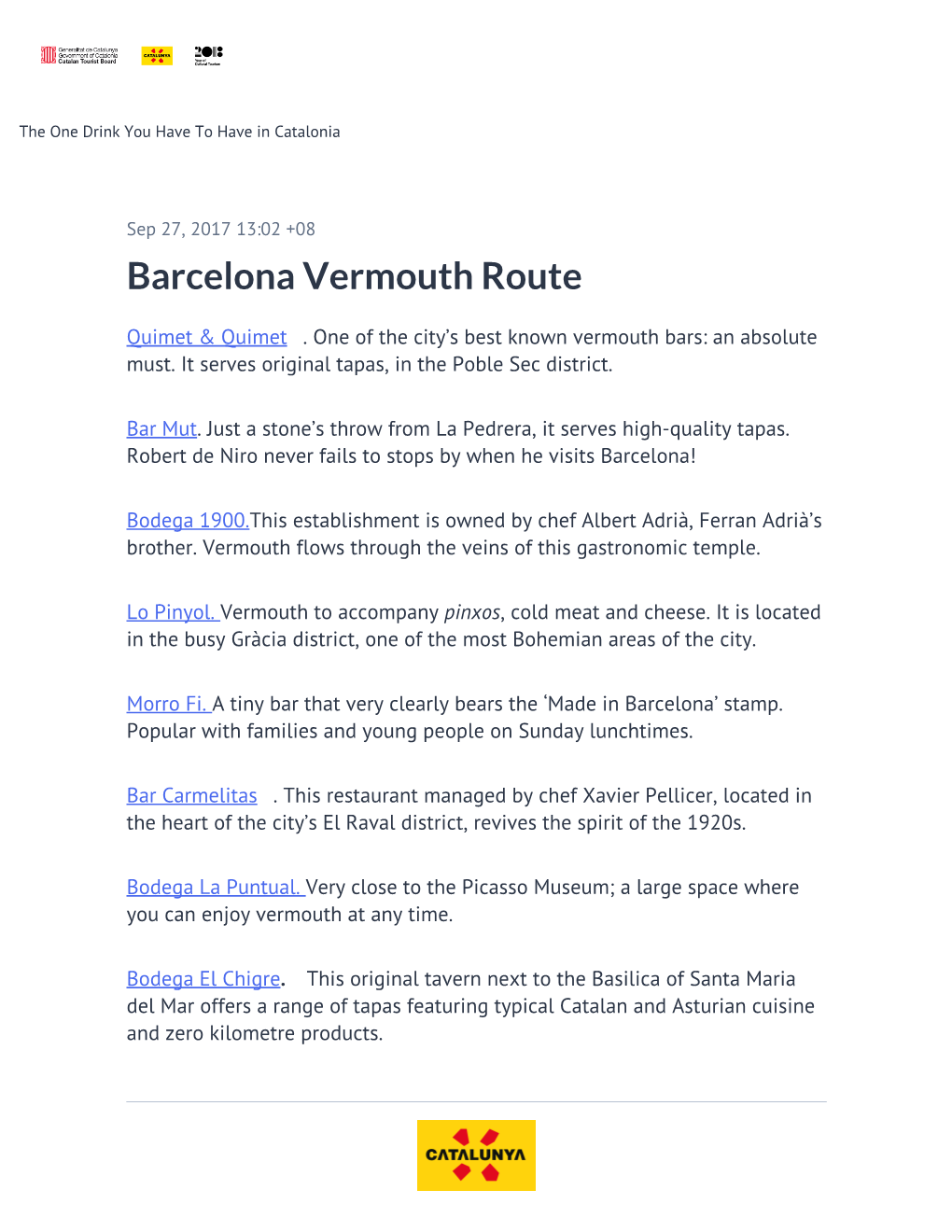 Barcelona Vermouth Route