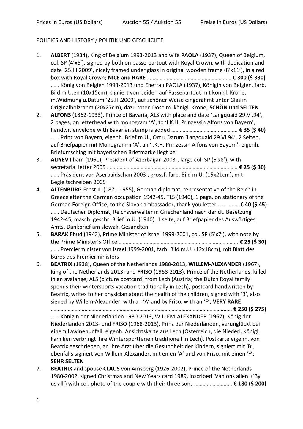 (US Dollars) POLITICS and HISTORY