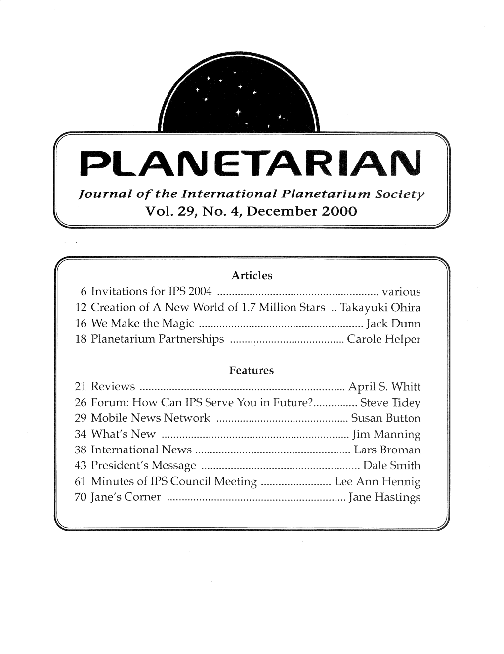 PLANETARIAN Journal of the International Planetarium Society Vol