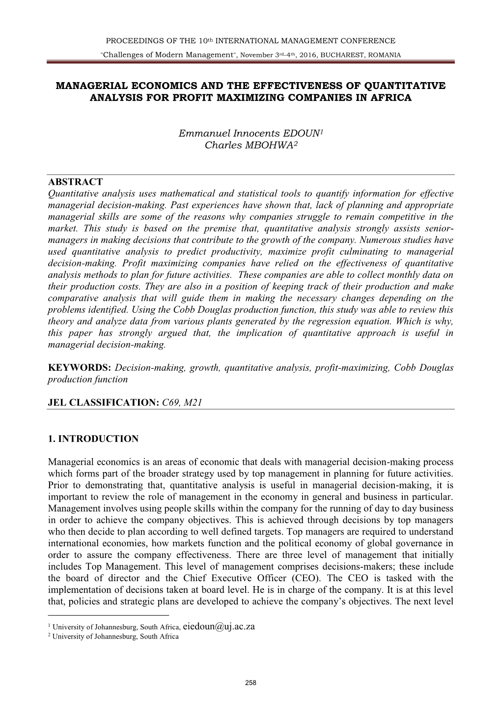 Managerial Economics and the Effectiveness of Quantitative Analysis for Profit Maximizing Companies in Africa